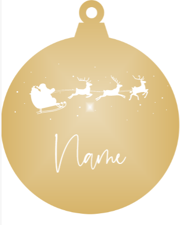 Add a Name : Santa & Reindeer - Gold mirror ornament